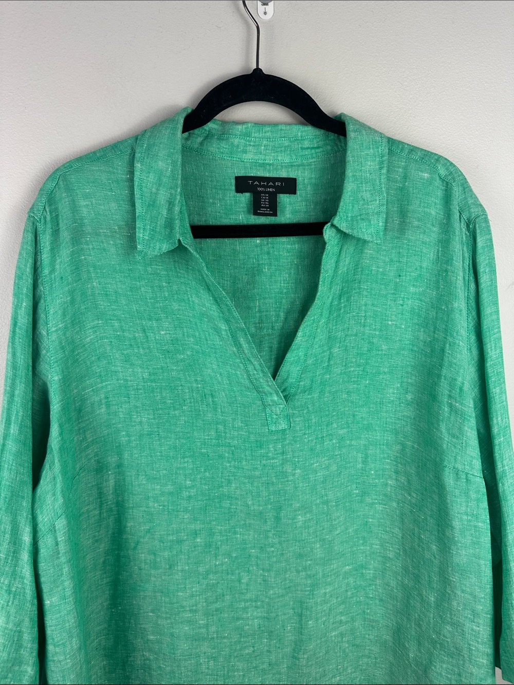 Tahari Seafoam Green Linen Split-Neck Relaxed Fit Tunic NEW! - Picture 4 of 8
